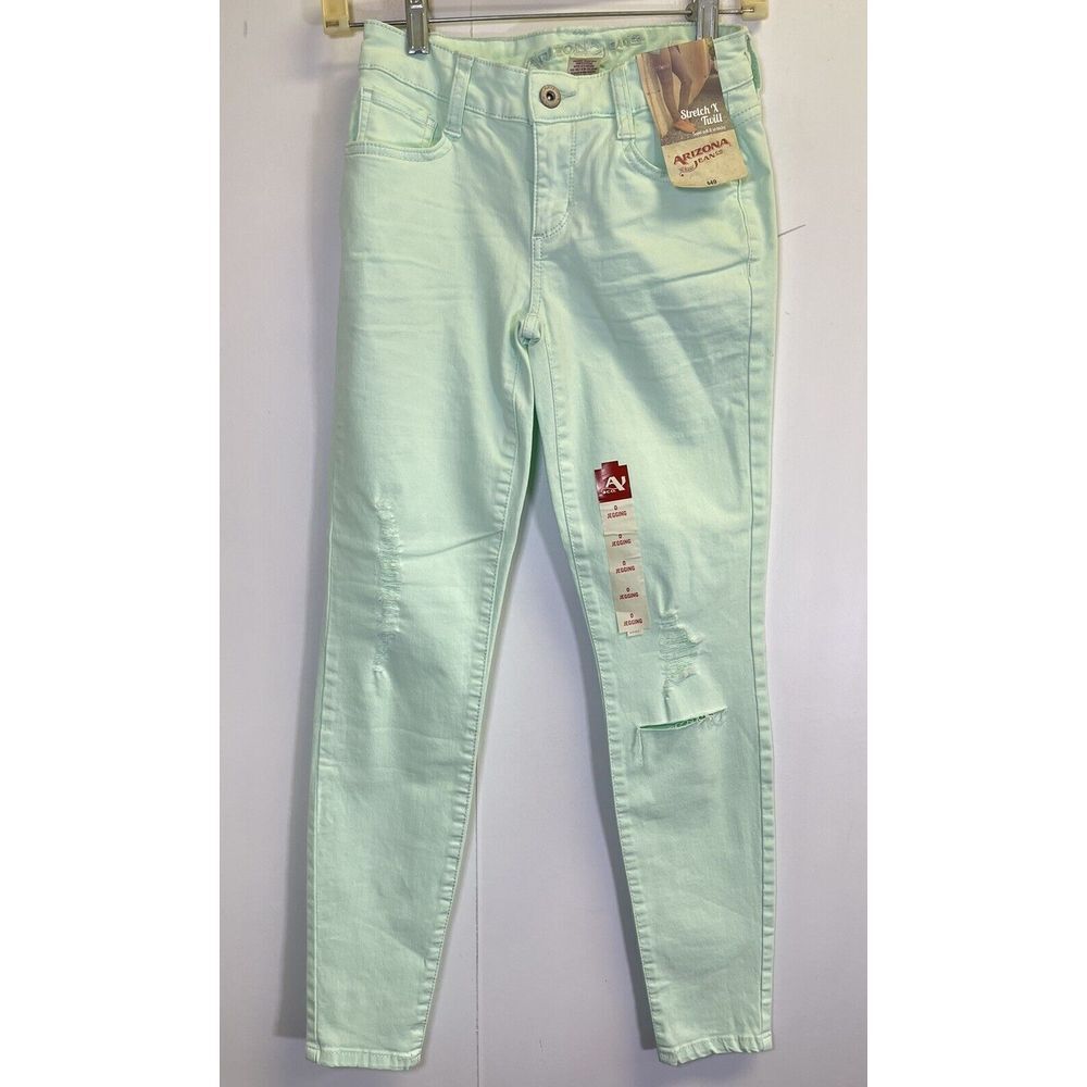 Arizona Jegging Distressed Women's size 0 Light Wash Mint Green Denim Jeans